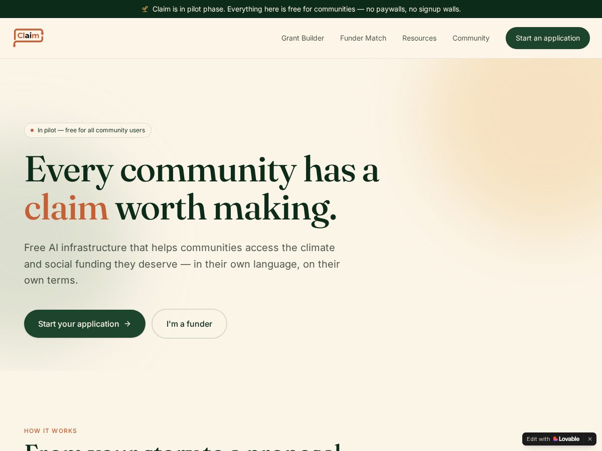 Landing-page snapshot of claimcommunity.org