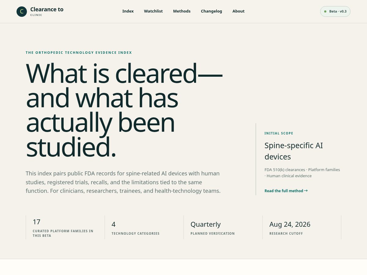 Landing-page snapshot of clearancetoclinic.com