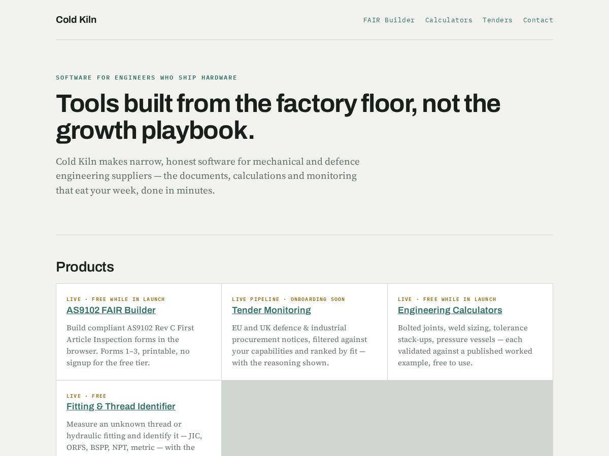 Landing-page snapshot of coldkiln.com