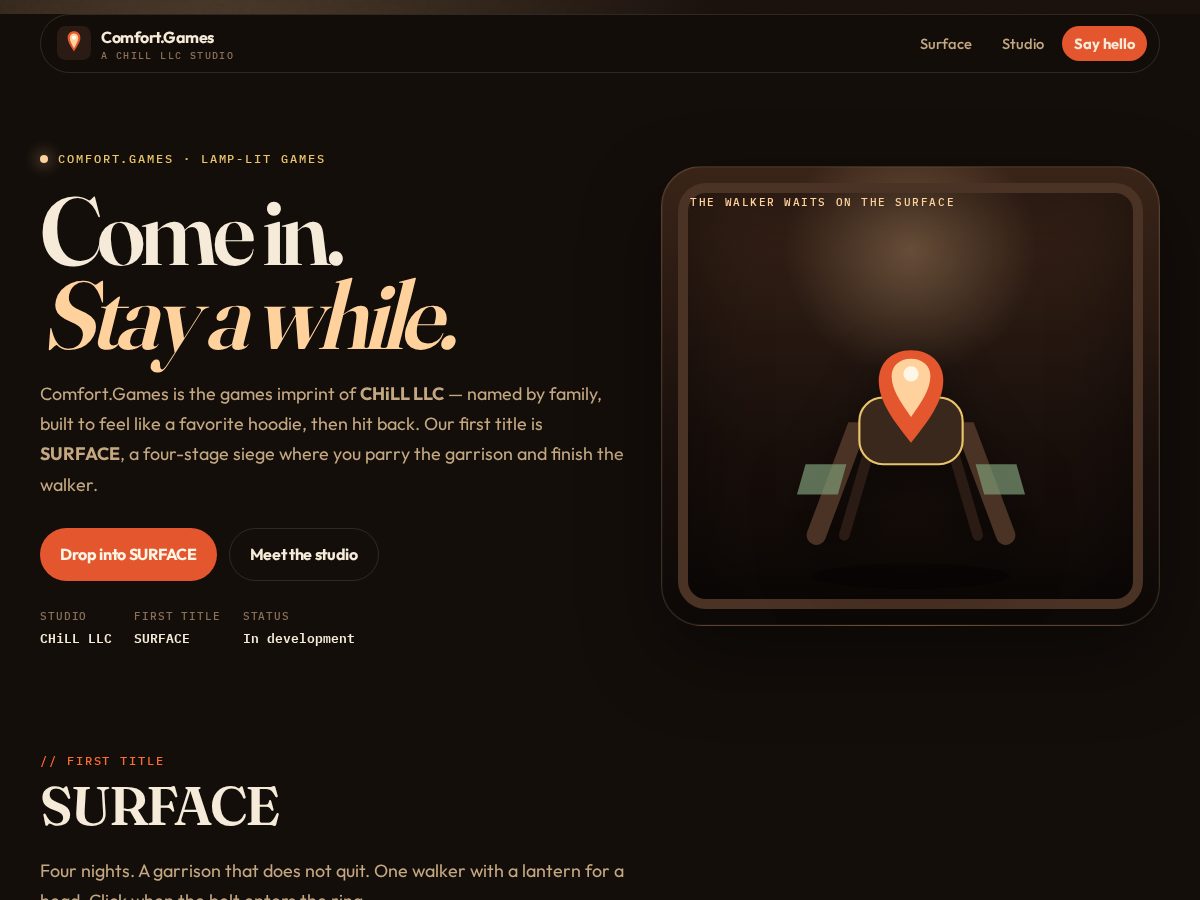 Landing-page snapshot of comfort.games
