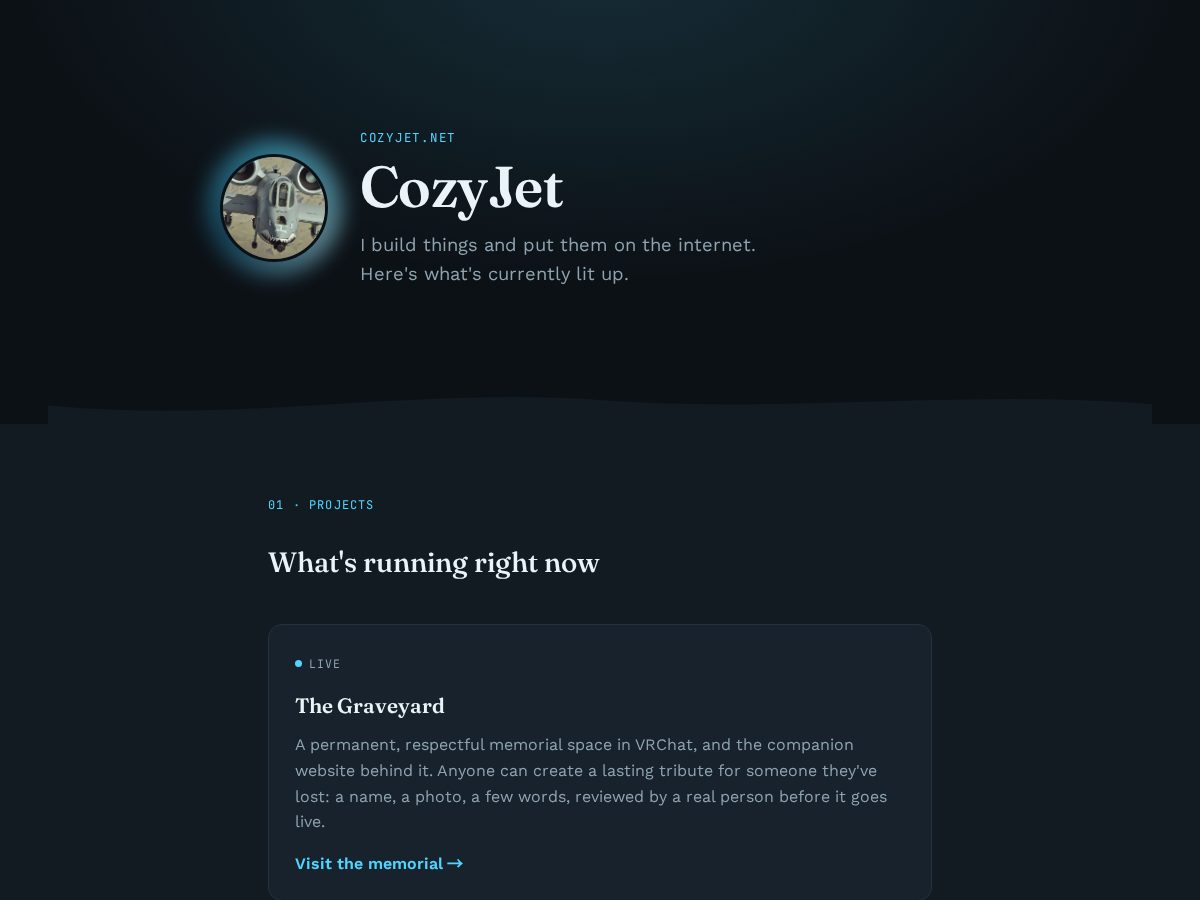 Landing-page snapshot of cozyjet.net