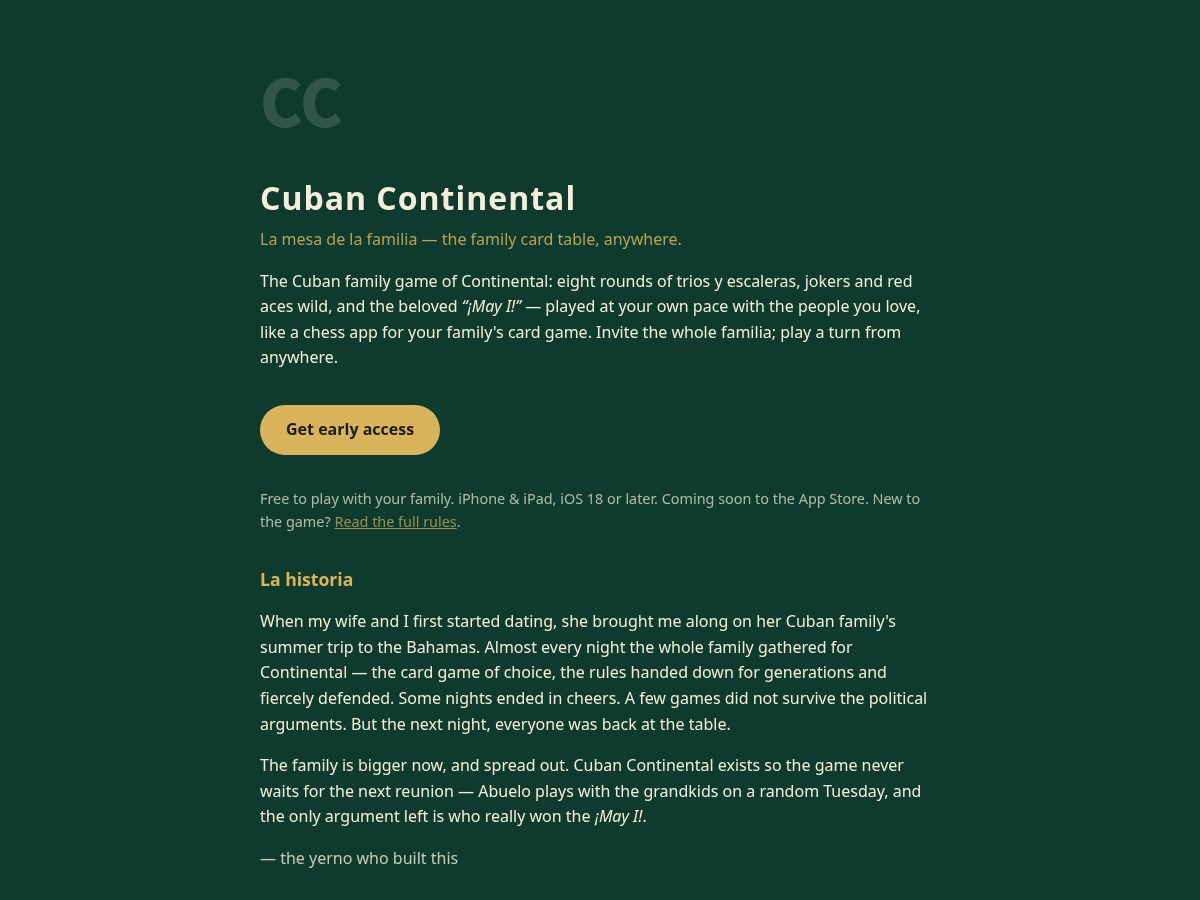 Landing-page snapshot of cubancontinental.com