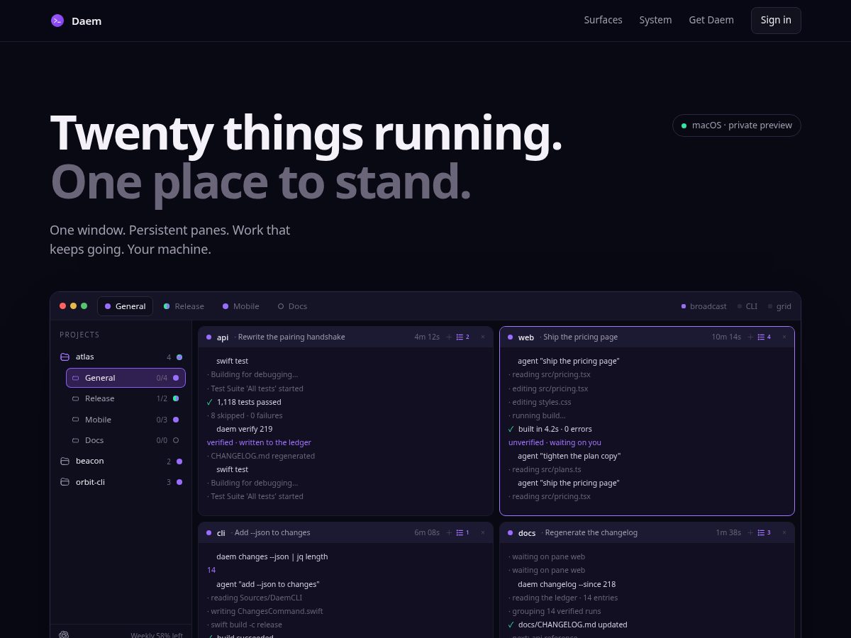Landing-page snapshot of daem.dev