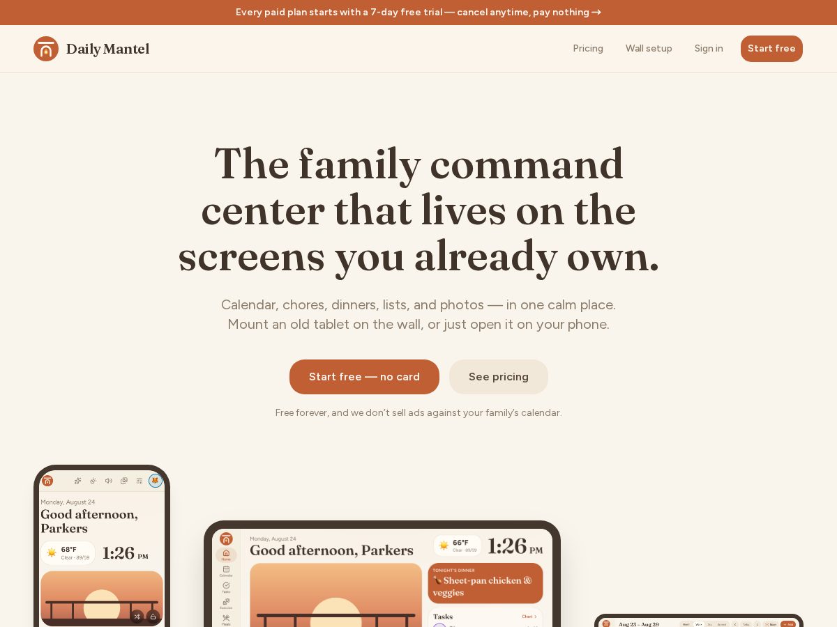 Landing-page snapshot of dailymantel.com