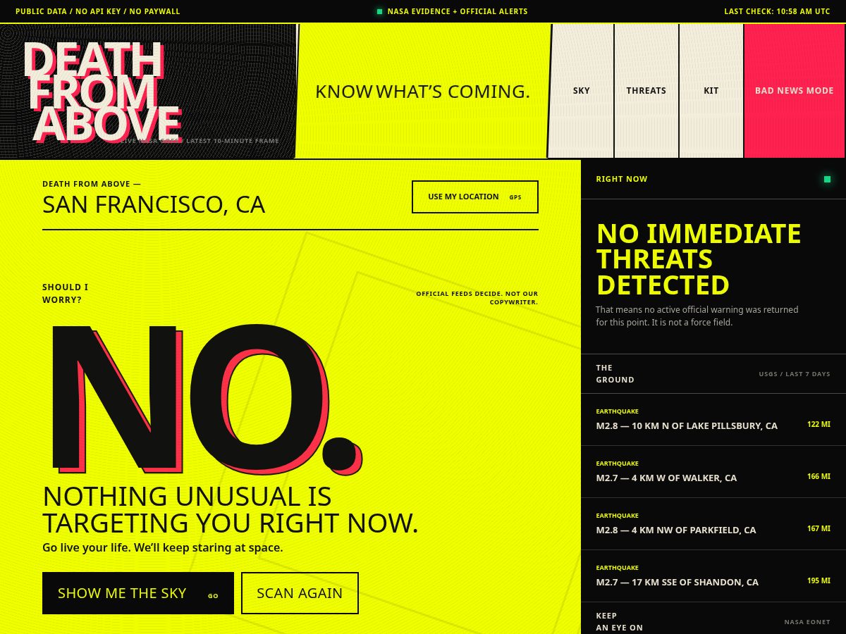Landing-page snapshot of deathfromabove.org