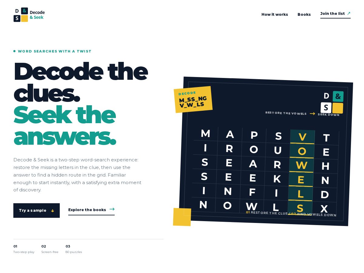Landing-page snapshot of decodeandseek.com