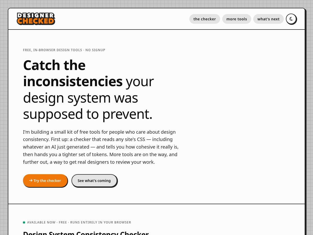 Landing-page snapshot of designerchecked.com
