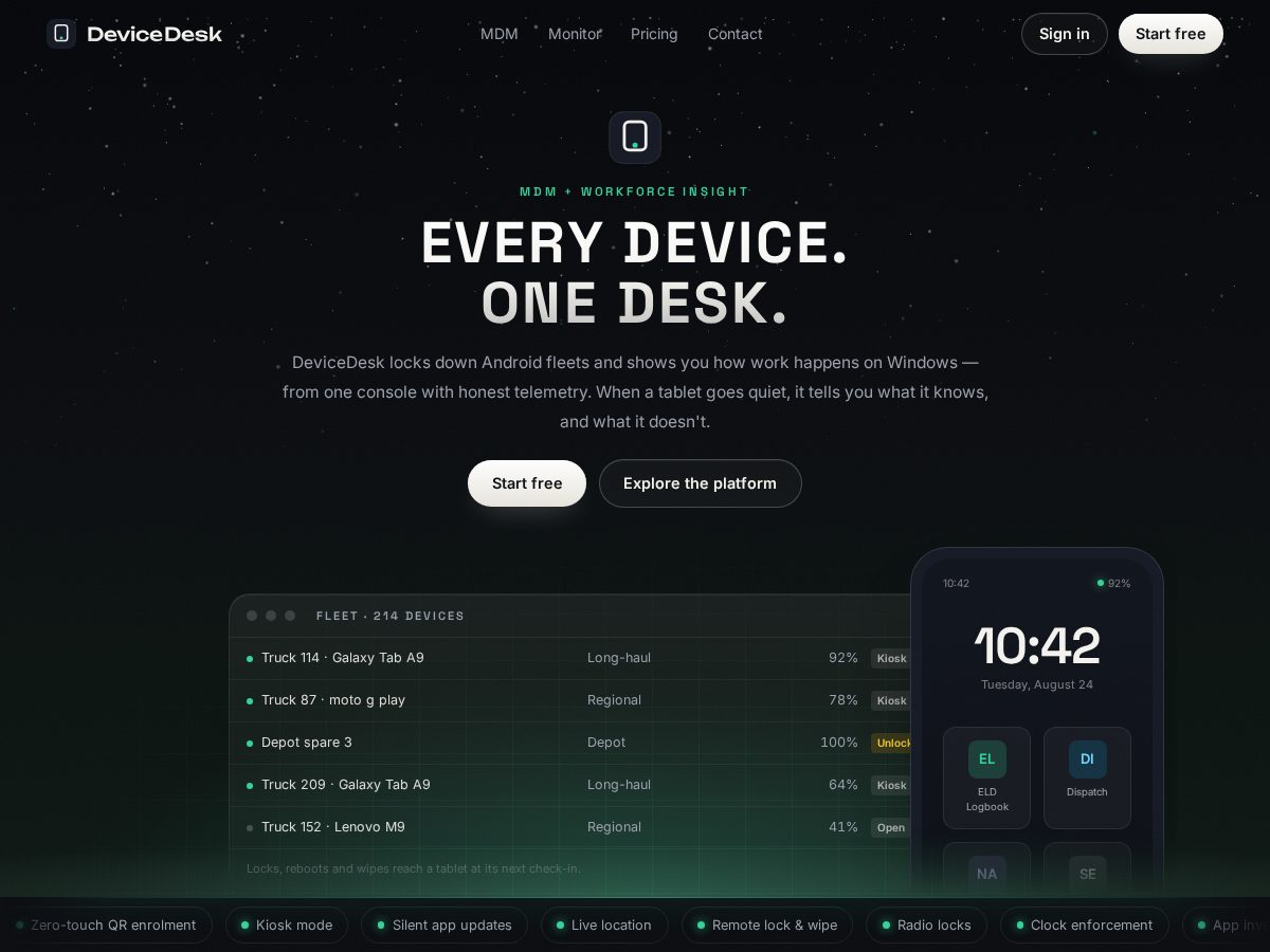 Landing-page snapshot of devicedesk.app