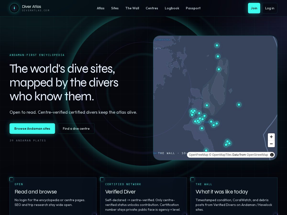 Landing-page snapshot of diveratlas.com