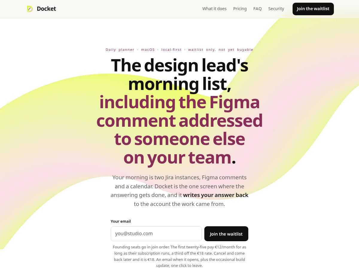 Landing-page snapshot of docketmac.com