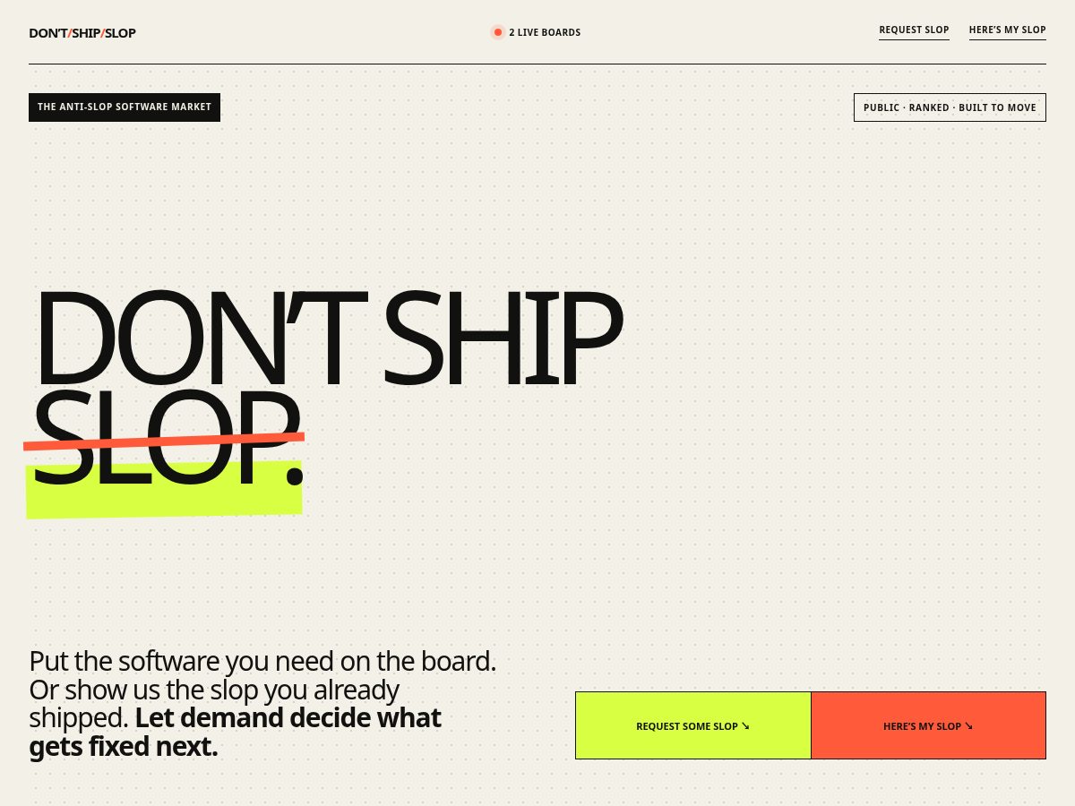 Landing-page snapshot of dontshipslop.com