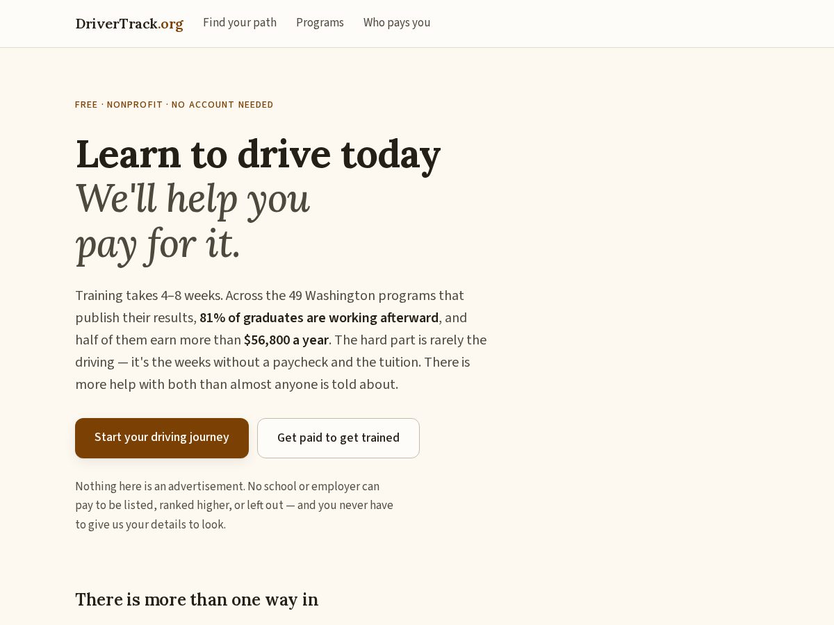 Landing-page snapshot of drivertrack.org