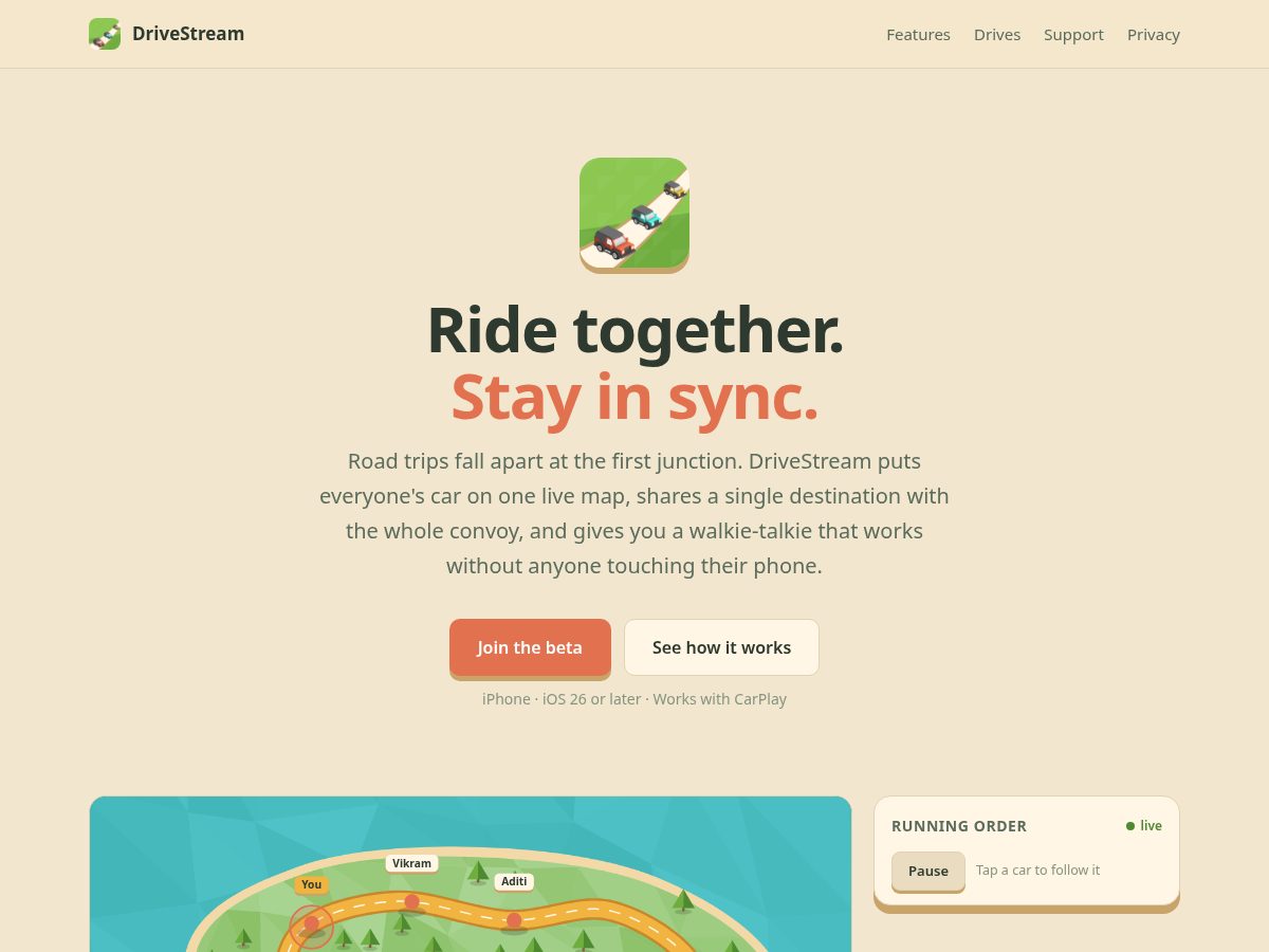 Landing-page snapshot of drivestream.app
