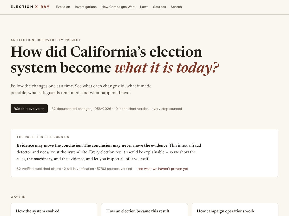 Landing-page snapshot of electionxray.com