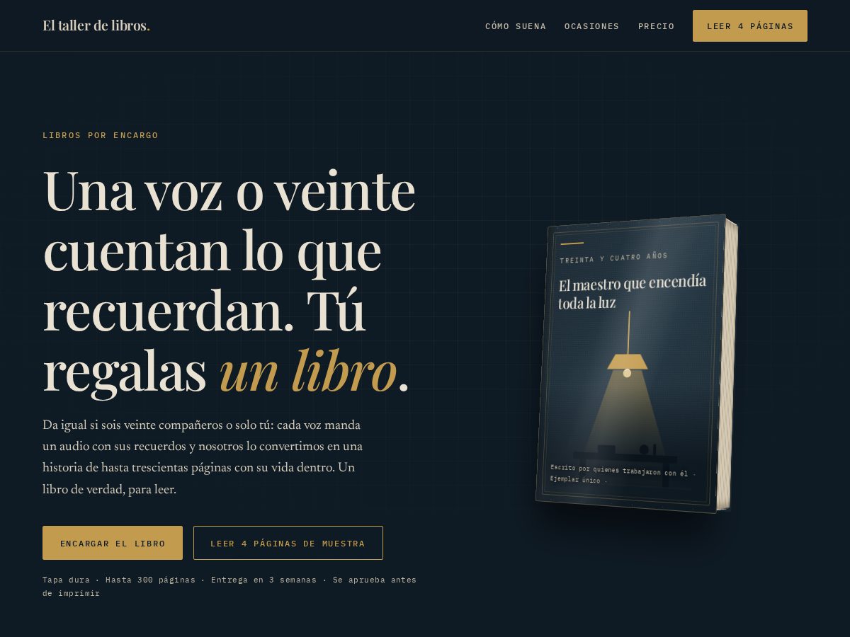 Landing-page snapshot of eltallerdelibros.com