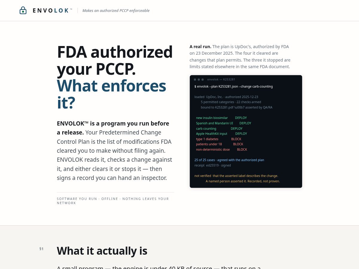 Landing-page snapshot of envolok.com