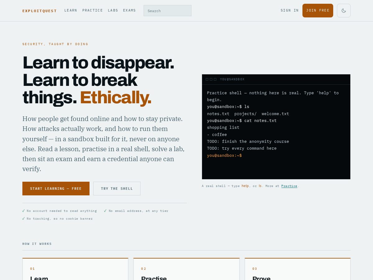 Landing-page snapshot of exploitquest.com