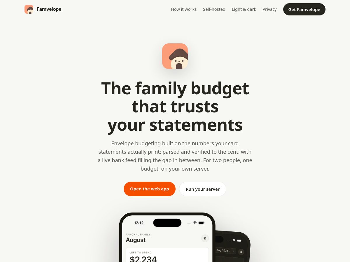 Landing-page snapshot of famvelope.com