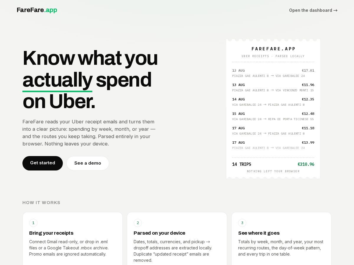 Landing-page snapshot of farefare.app