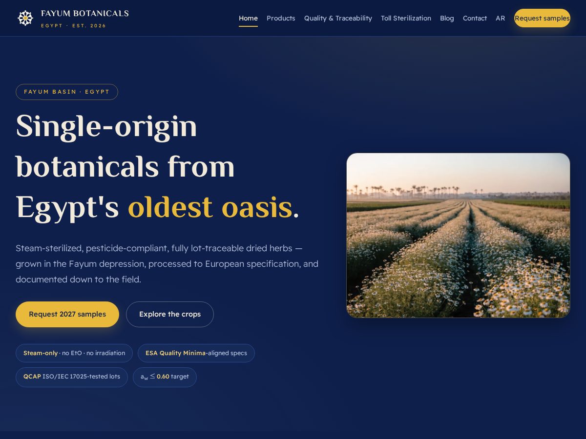 Landing-page snapshot of fayumbotanicals.com