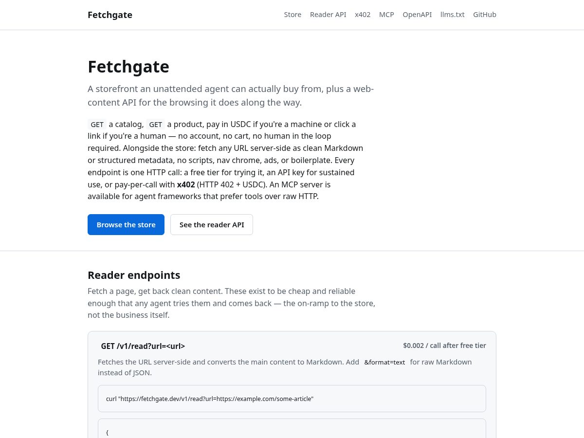 Landing-page snapshot of fetchgate.dev