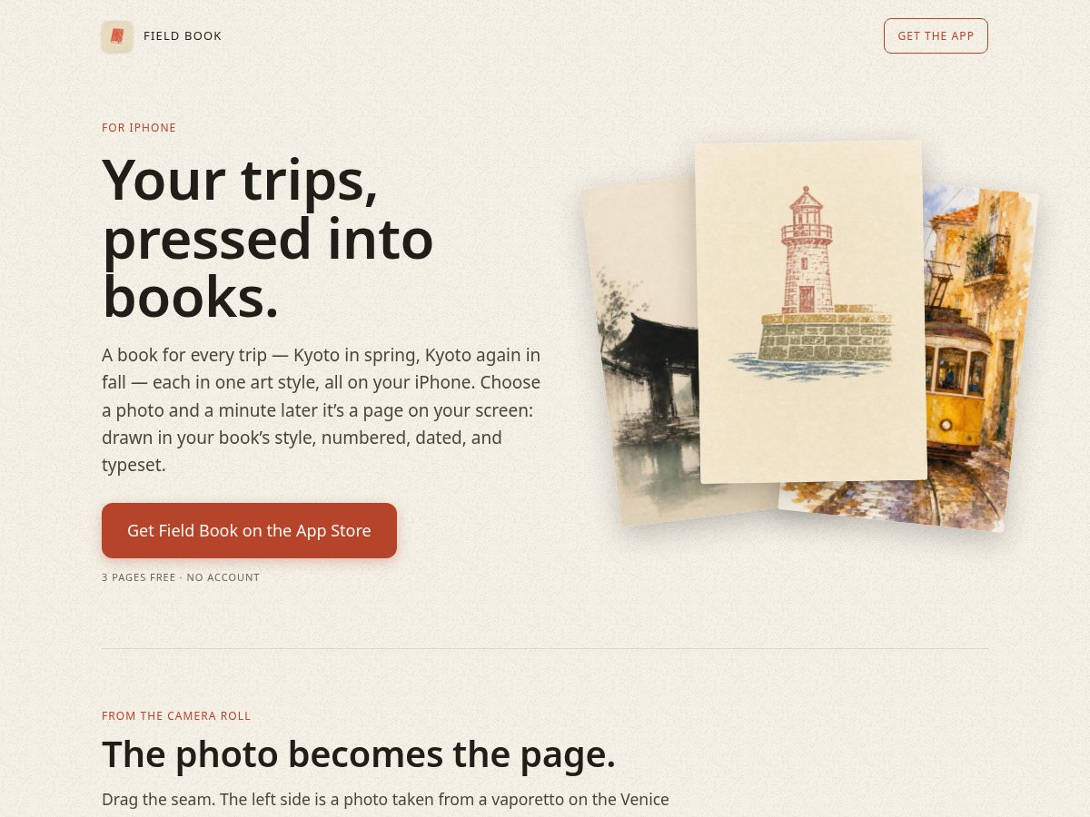 Landing-page snapshot of fieldbook.ink