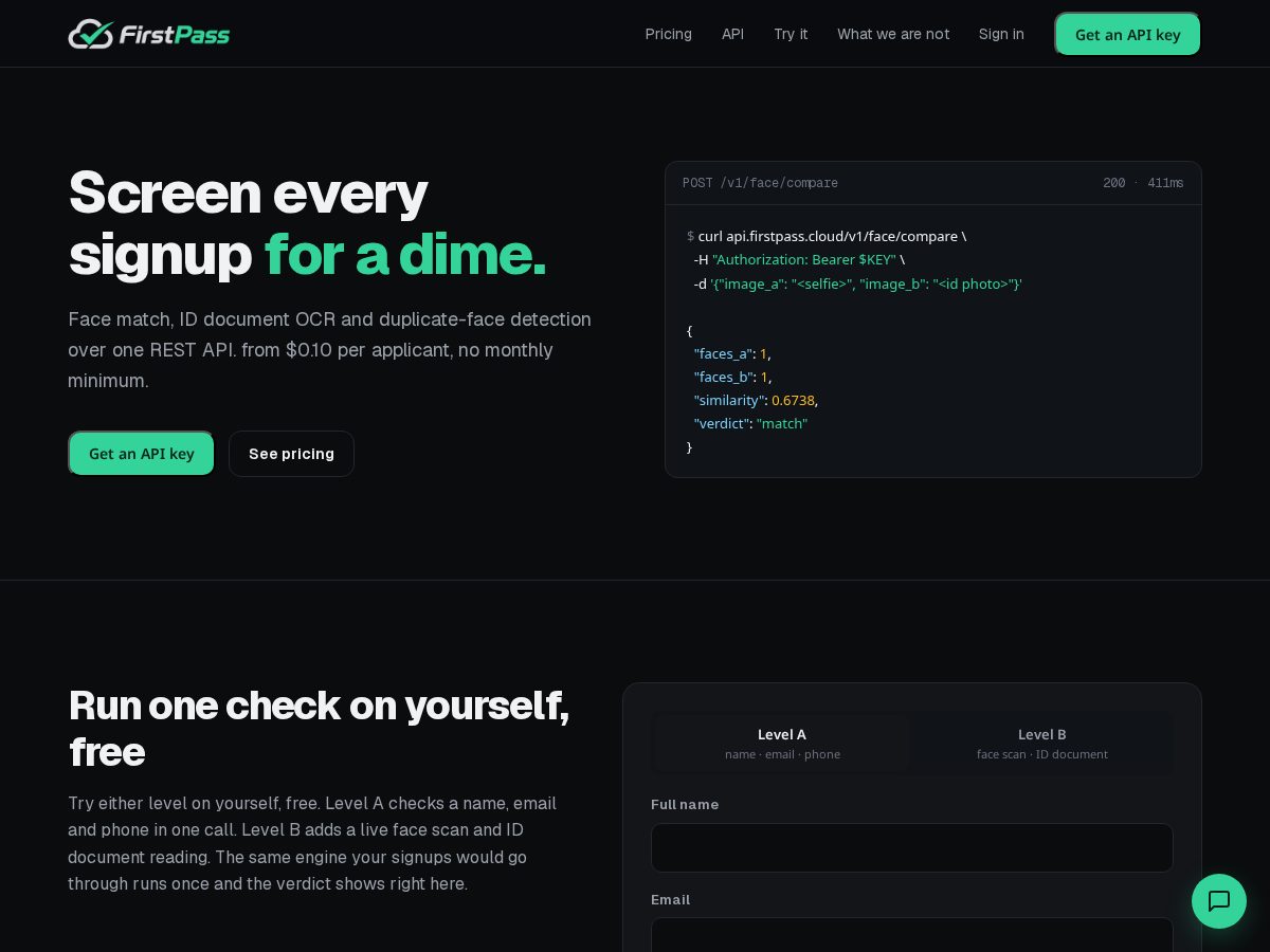 Landing-page snapshot of firstpass.cloud