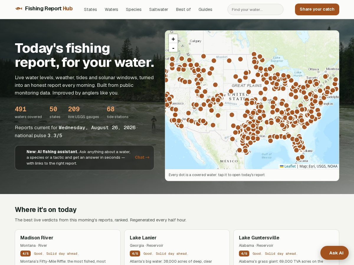 Landing-page snapshot of fishingreporthub.com