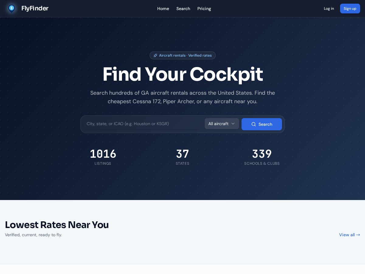 Landing-page snapshot of flyfinder.pro