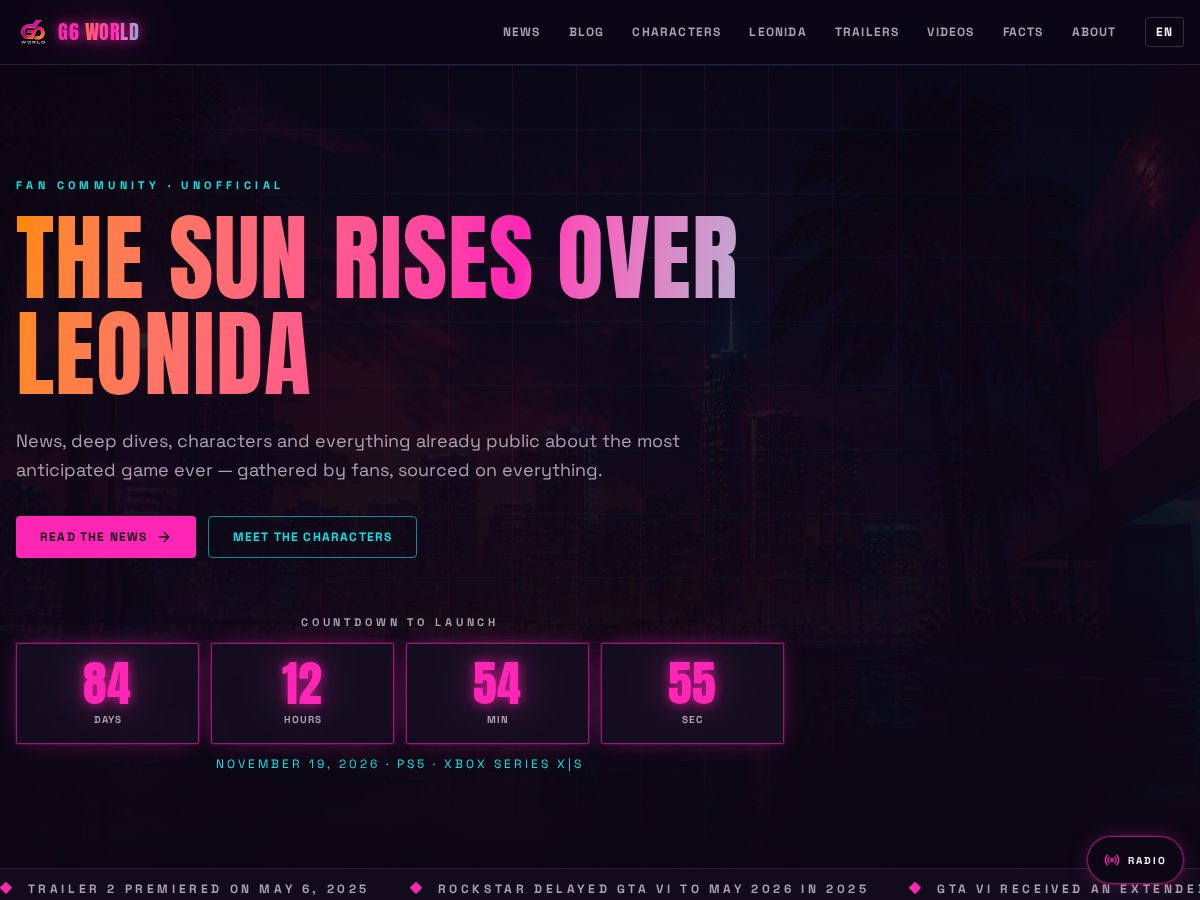 Landing-page snapshot of g6world.com