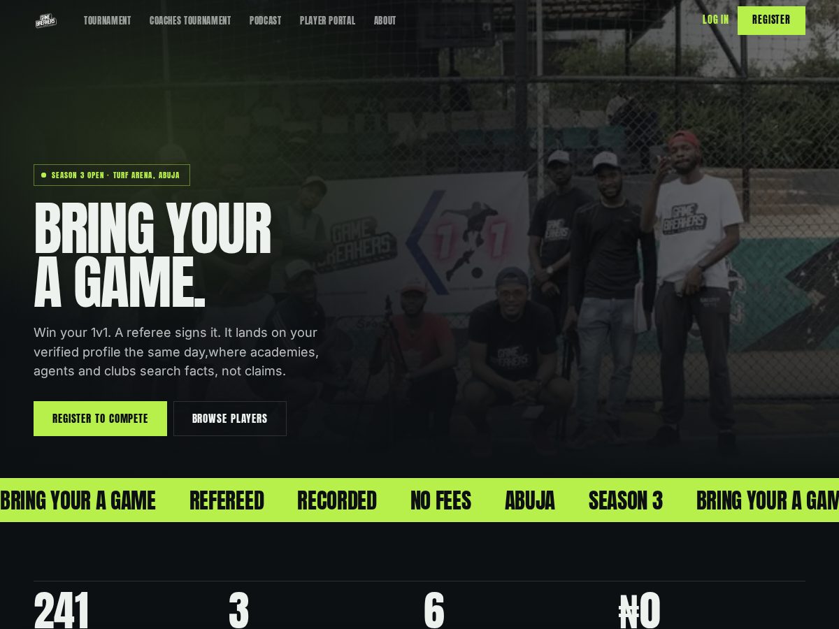 Landing-page snapshot of gamebrk.com