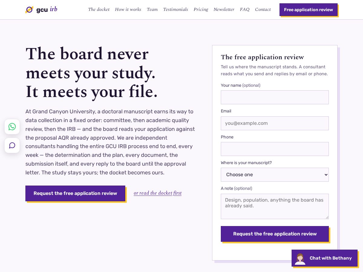 Landing-page snapshot of gcuirb.com