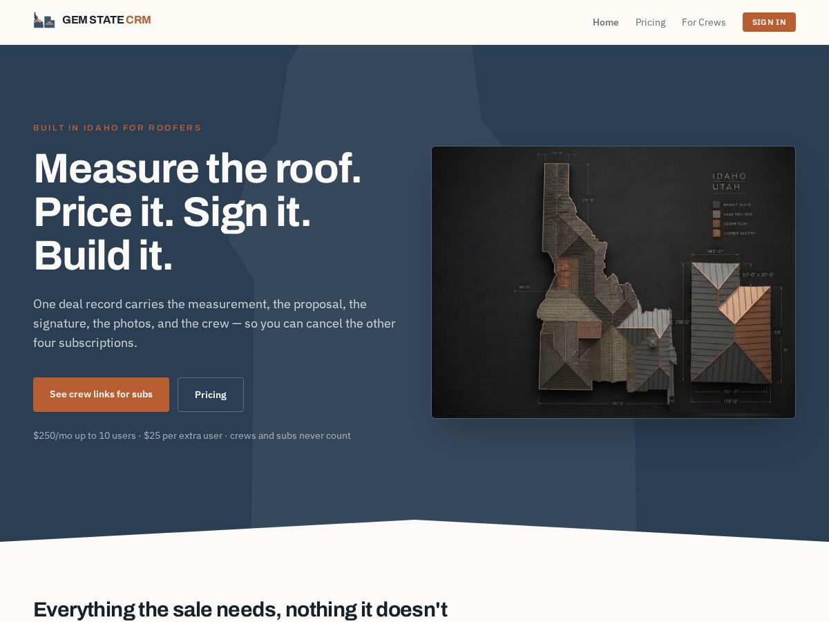 Landing-page snapshot of gemstatecrm.com
