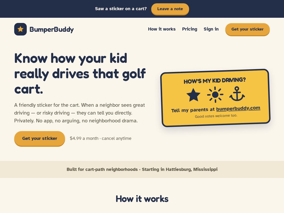 Landing-page snapshot of getbumperbuddy.com