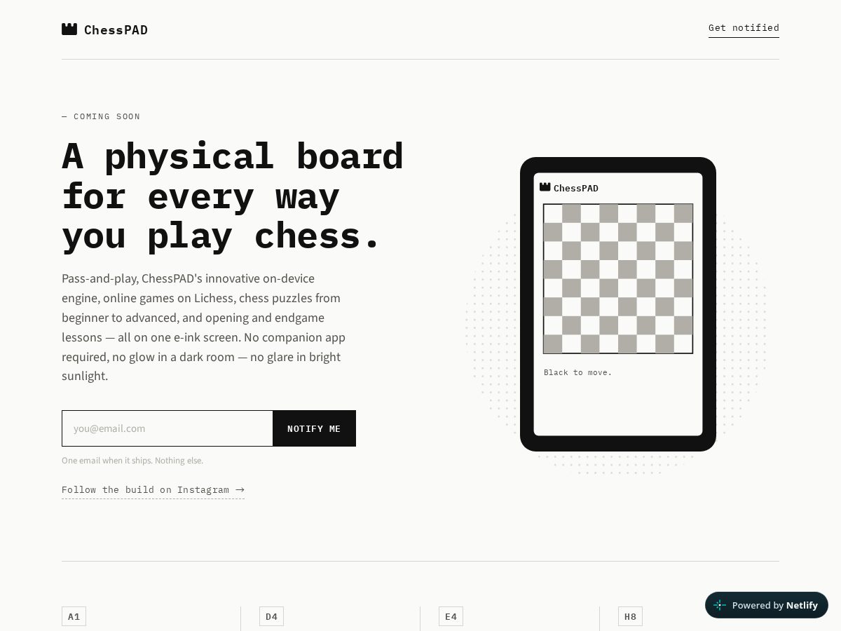 Landing-page snapshot of getchesspad.com