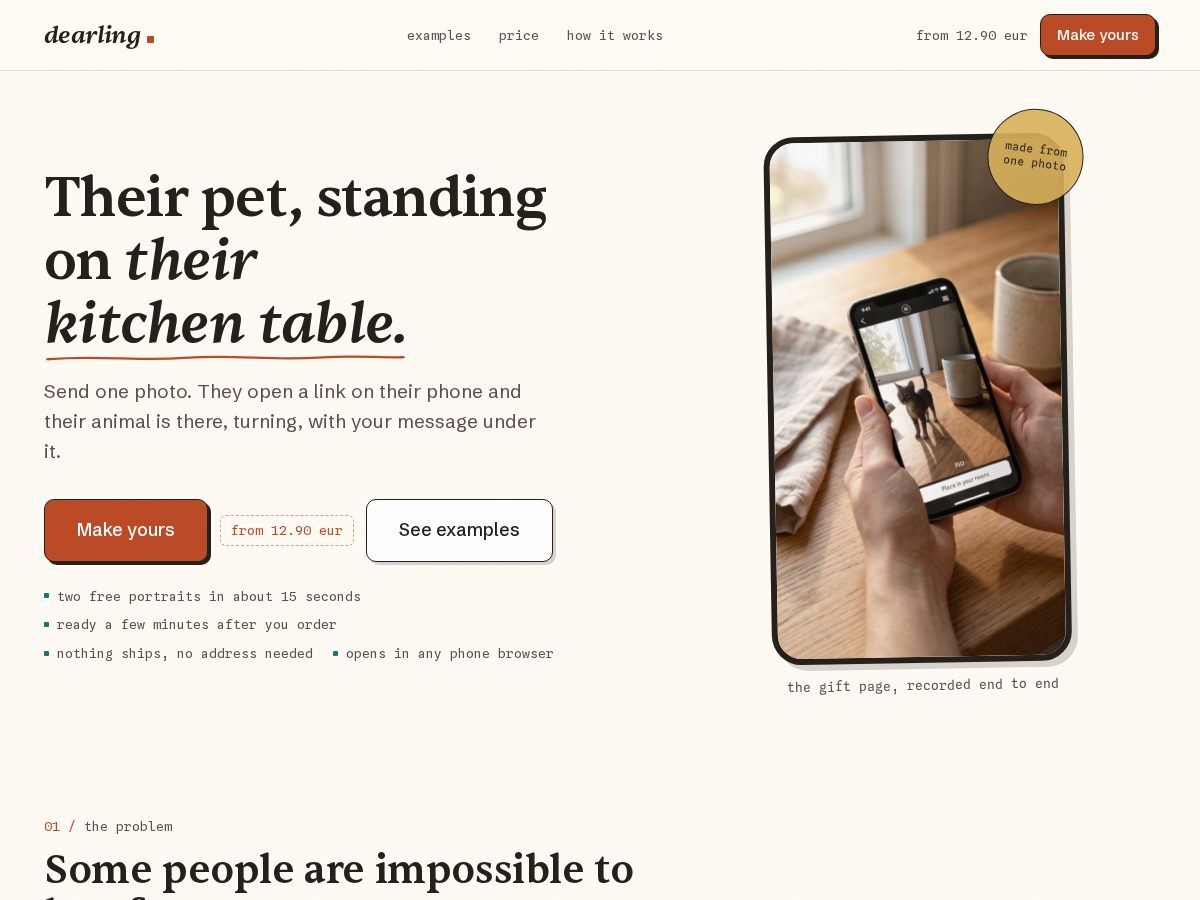 Landing-page snapshot of getdearling.com