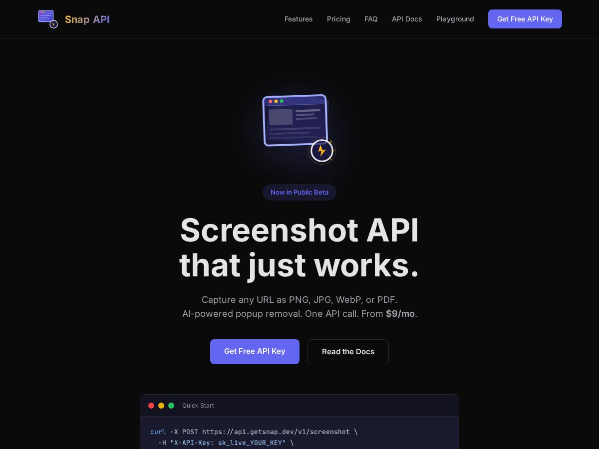 Landing-page snapshot of getsnap.dev