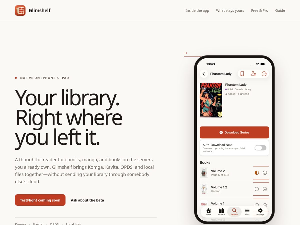 Landing-page snapshot of glimshelf.com