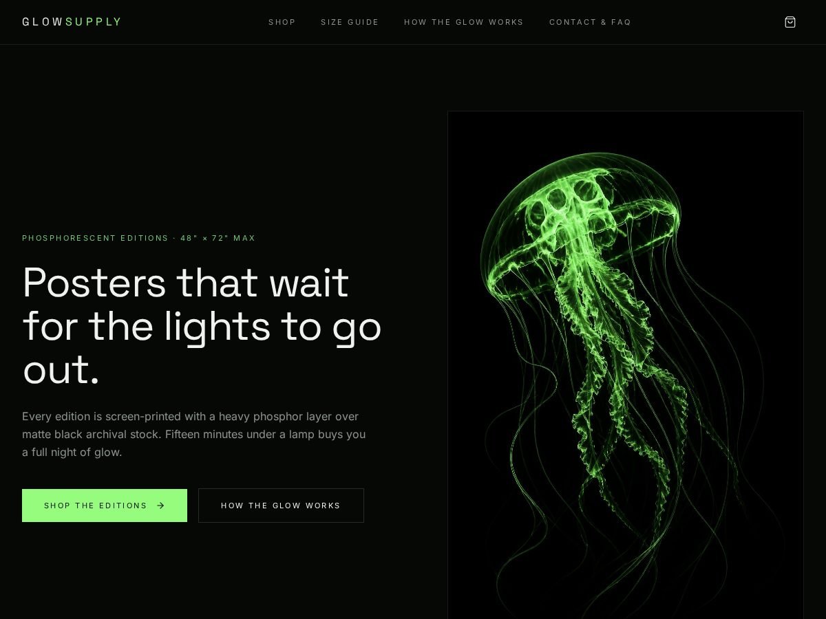 Landing-page snapshot of glowsupply.sale