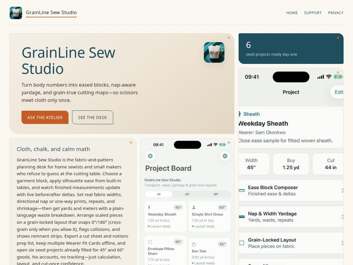Landing-page snapshot of grainlinesewstudio.space