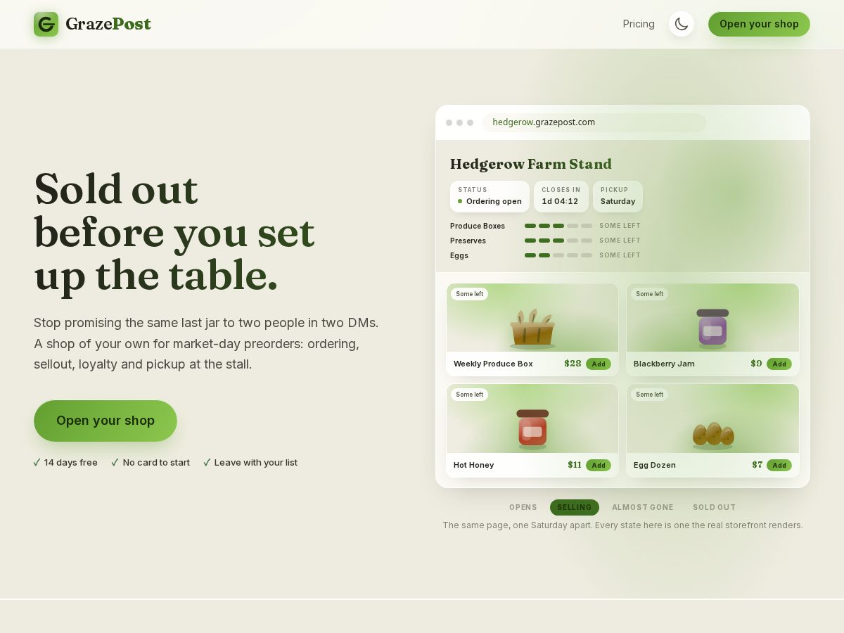 Landing-page snapshot of grazepost.com