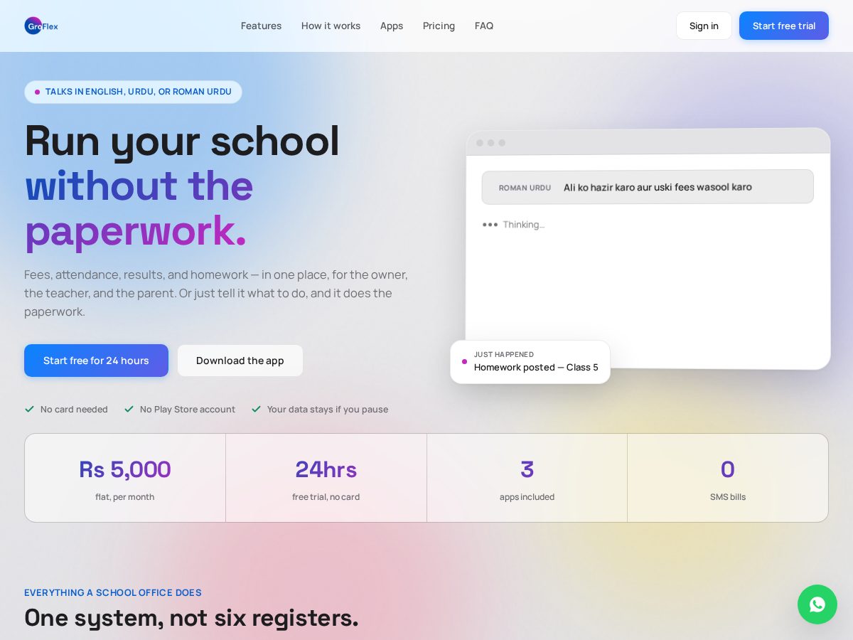 Landing-page snapshot of groflexschoolos.com
