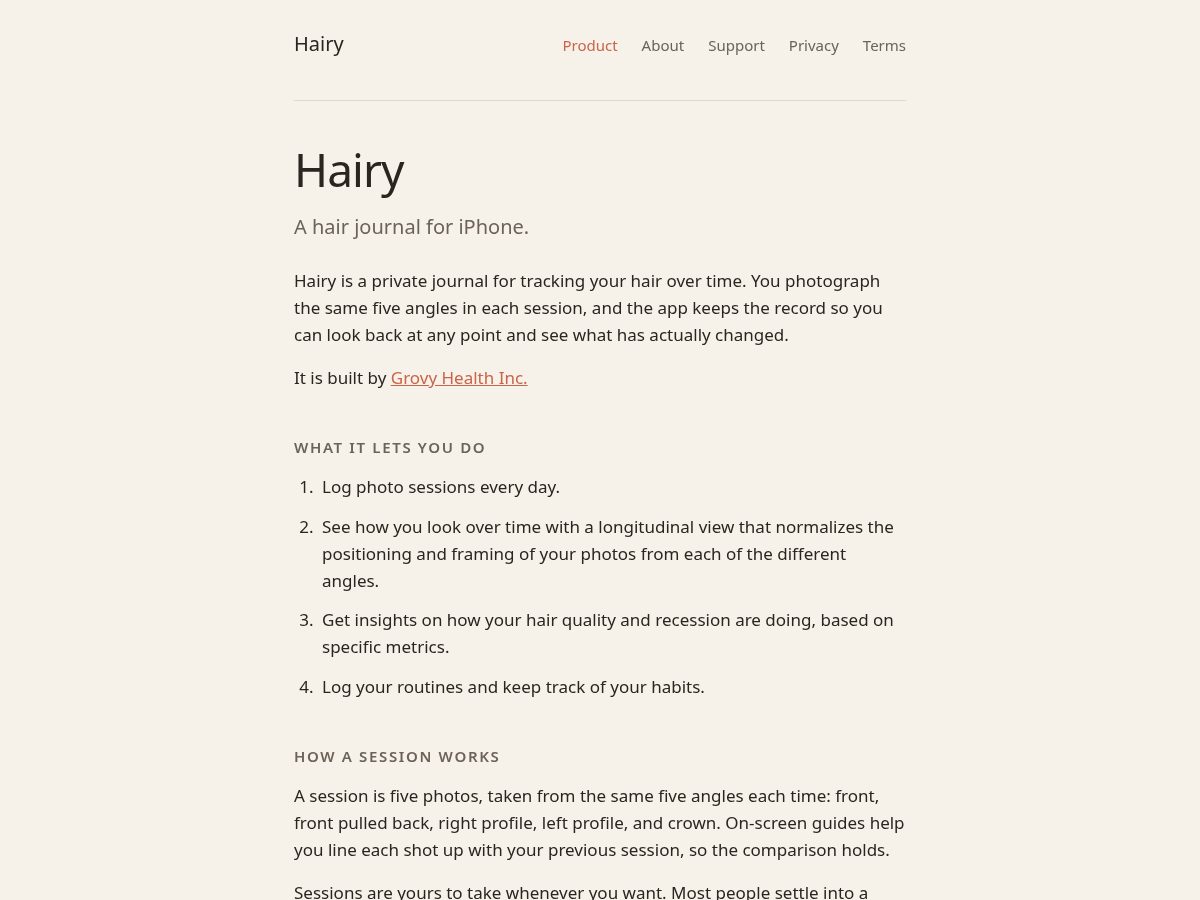 Landing-page snapshot of hairy.app