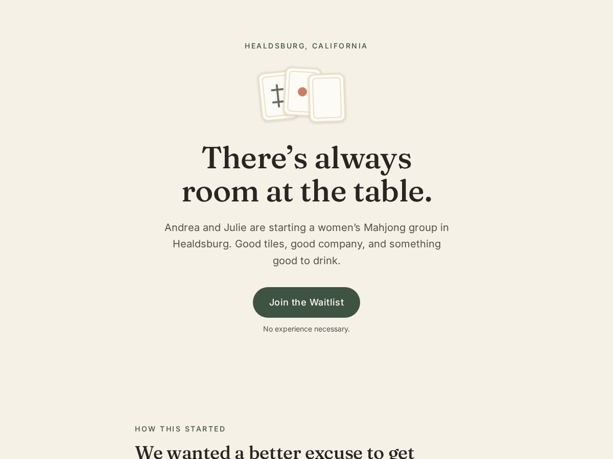 Landing-page snapshot of healdsburgmahjong.com