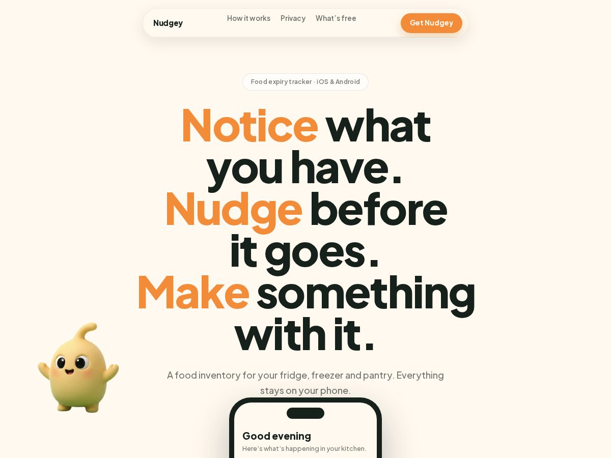 Landing-page snapshot of heynudgey.com