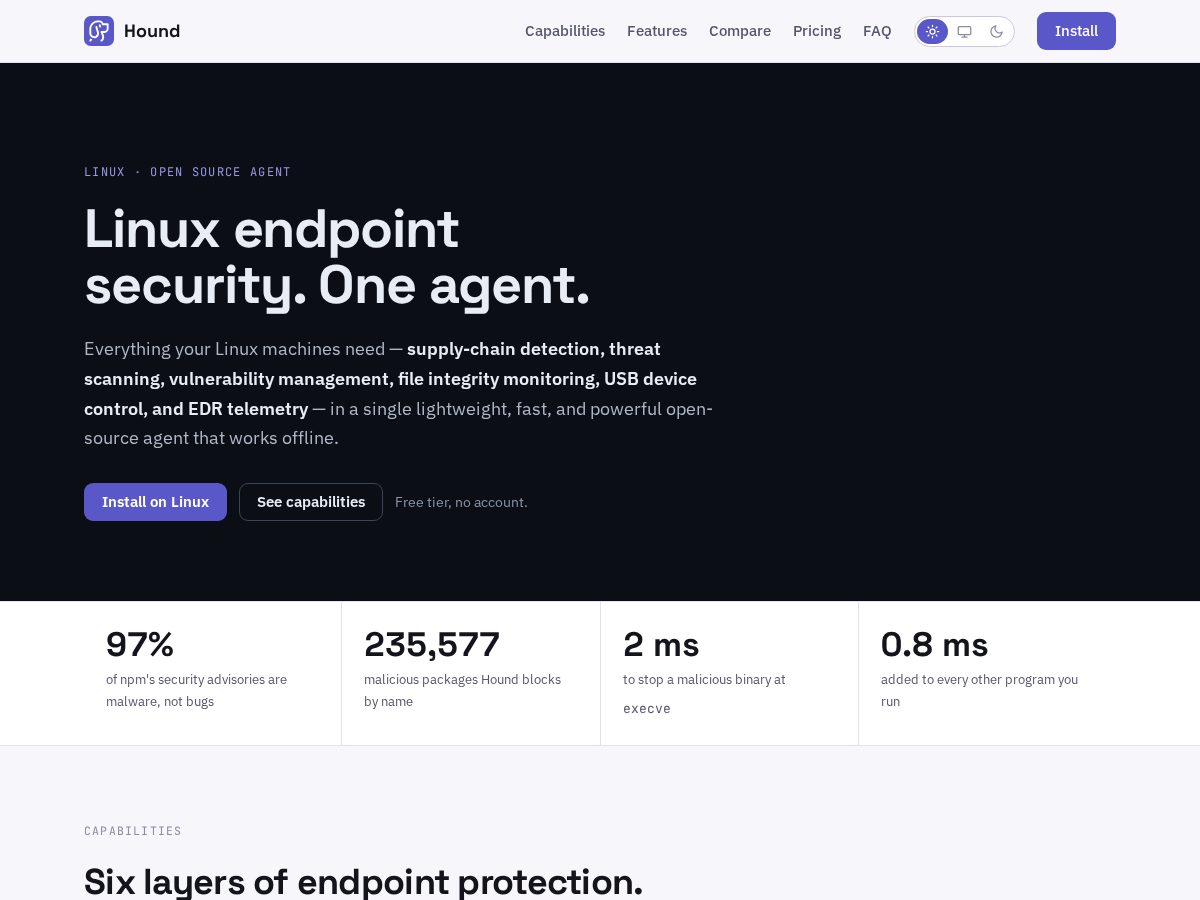 Landing-page snapshot of houndes.com