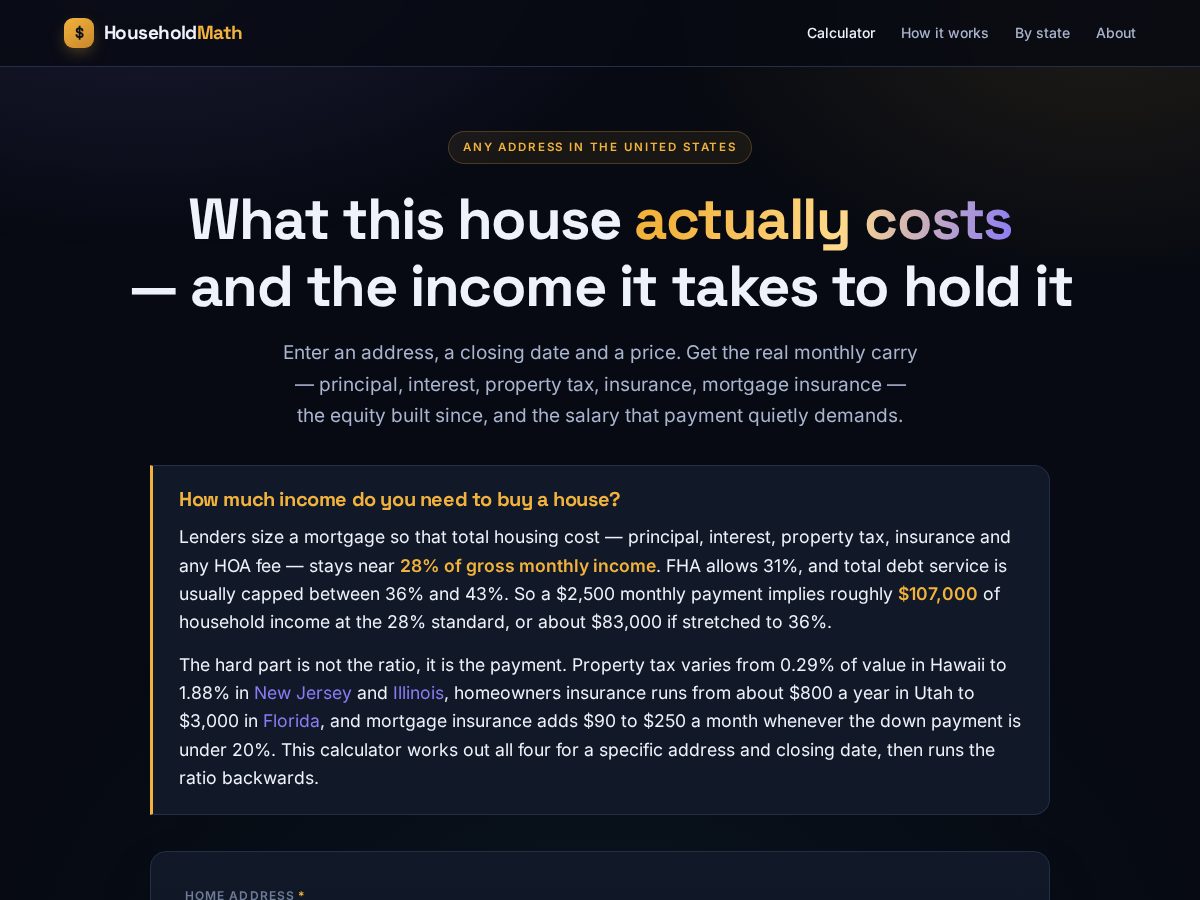 Landing-page snapshot of householdmath.net