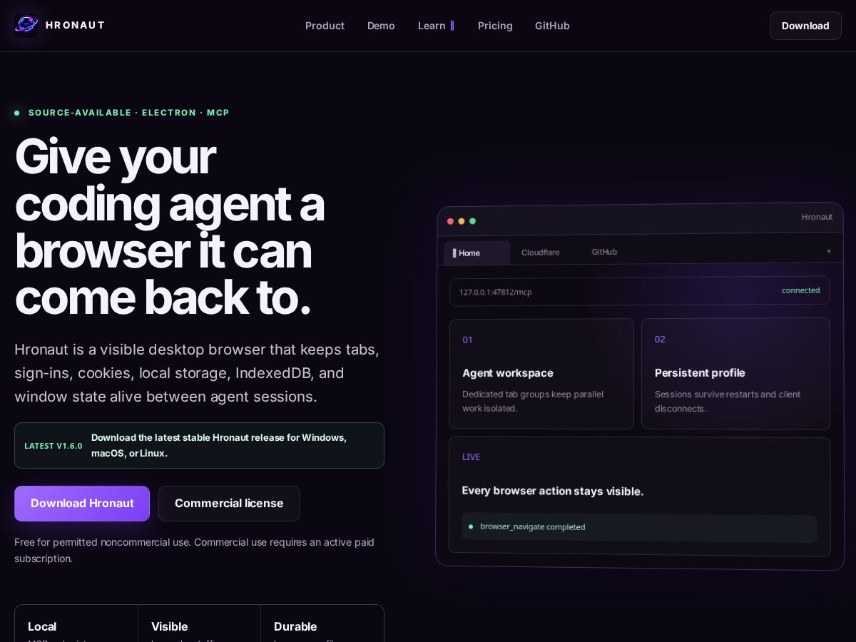 Landing-page snapshot of hronaut.dev