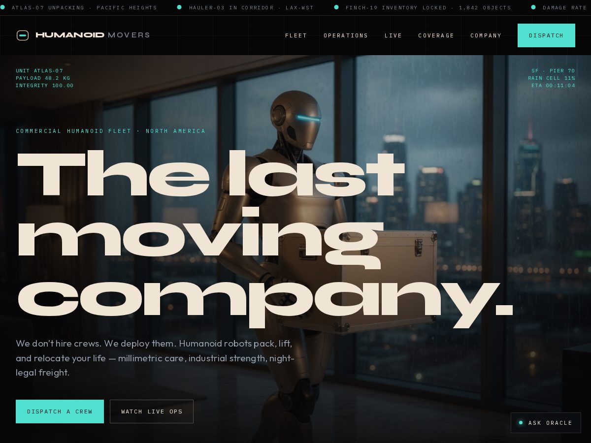 Landing-page snapshot of humanoidmovers.com