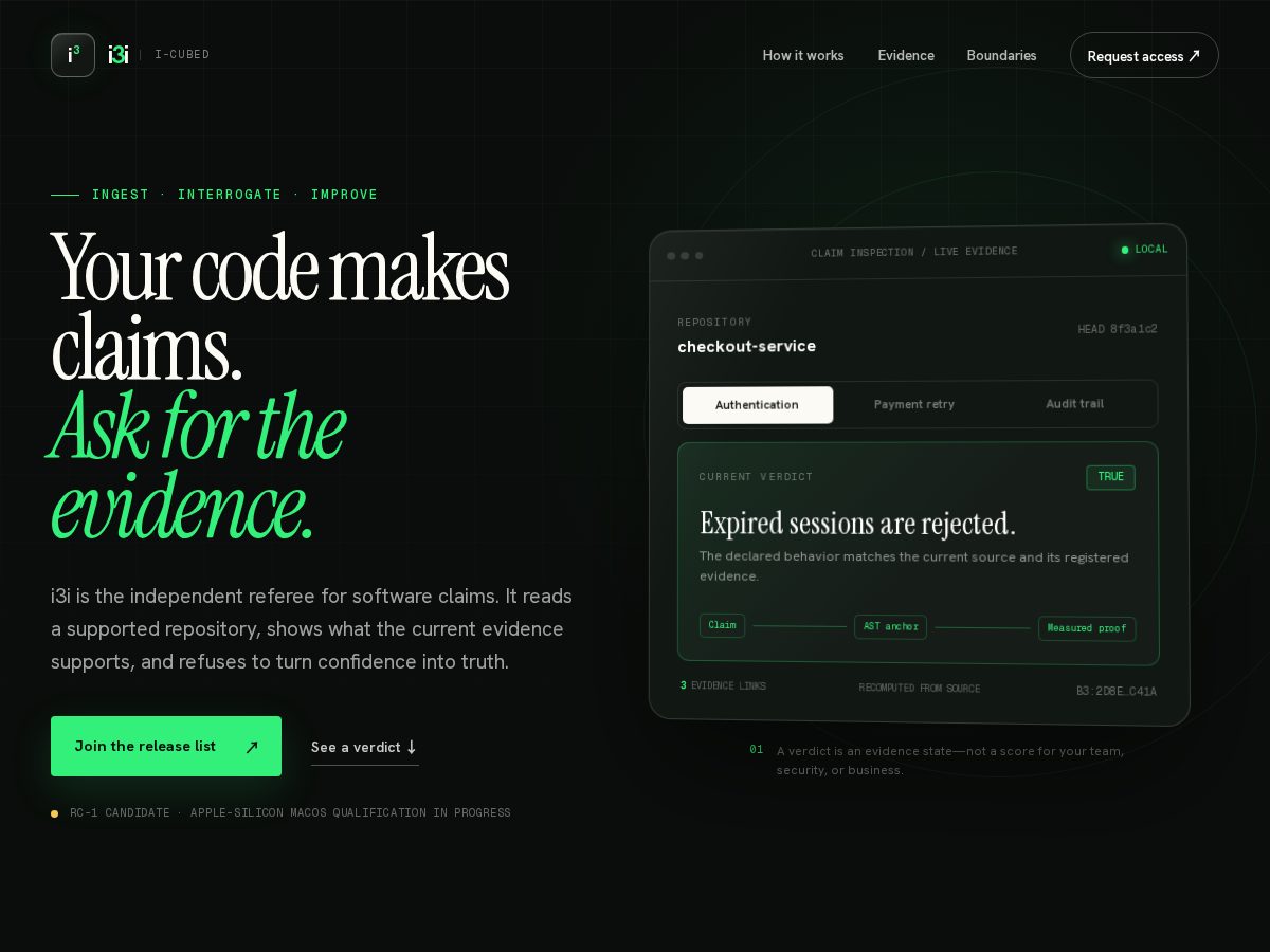 Landing-page snapshot of i3i.dev